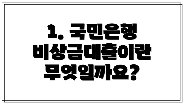 1. 국민은행 비상금대출이란 무엇일까요?
