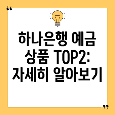 하나은행 예금 상품 TOP2: 자세히 알아보기