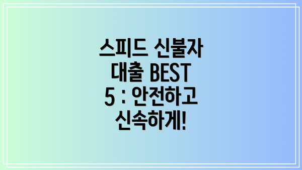 스피드 신불자 대출 BEST 5 : 안전하고 신속하게!