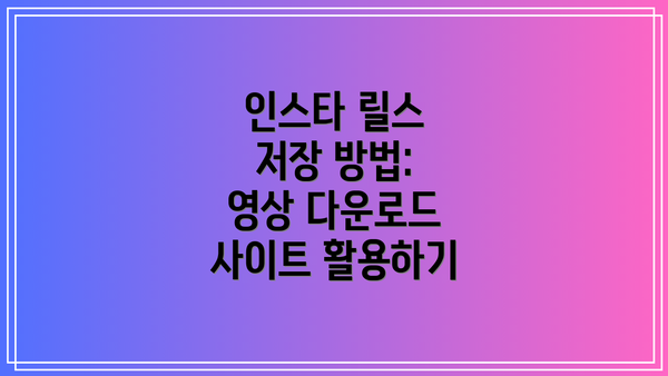 인스타 릴스 저장 방법: 영상 다운로드 사이트 활용하기