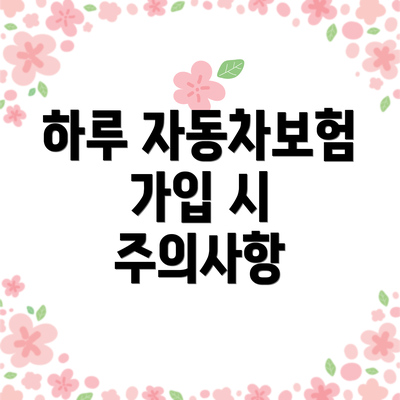 하루 자동차보험 가입 시 주의사항