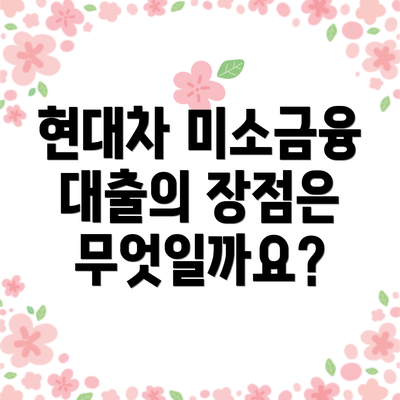 현대차 미소금융 대출의 장점은 무엇일까요?