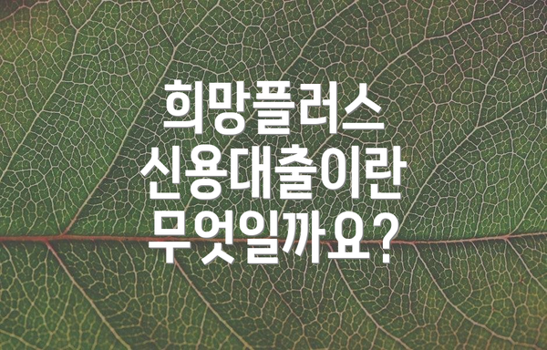 희망플러스 신용대출이란 무엇일까요?