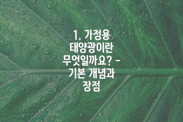 1. 가정용 태양광이란 무엇일까요? - 기본 개념과 장점