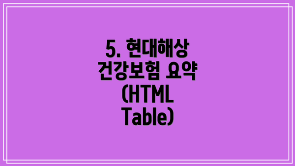 5. 현대해상 건강보험 요약 (HTML Table)