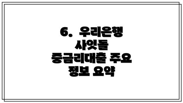 6.  우리은행 사잇돌 중금리대출 주요 정보 요약