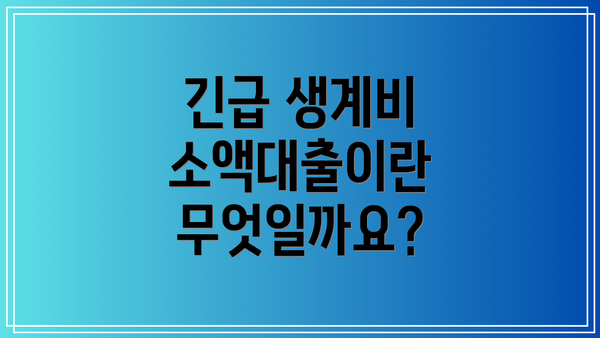 긴급 생계비 소액대출이란 무엇일까요?