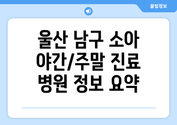 울산 남구 소아 야간/주말 진료 병원 정보 요약