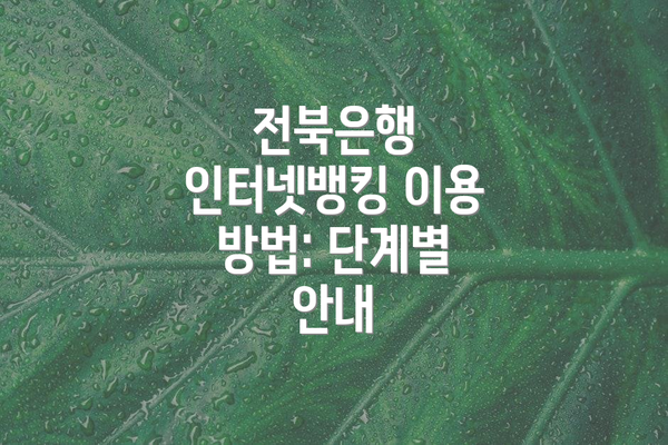 전북은행 인터넷뱅킹 이용 방법: 단계별 안내
