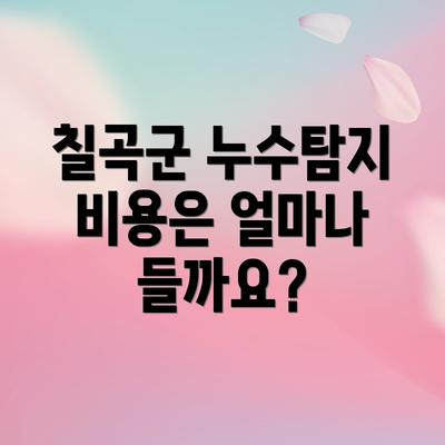 칠곡군 누수탐지 비용은 얼마나 들까요?