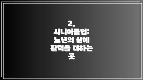 2. 시니어클럽: 노년의 삶에 활력을 더하는 곳